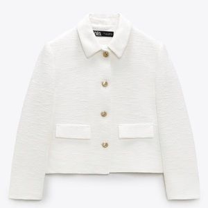 NEW - Zara - Glod Button White Blazer